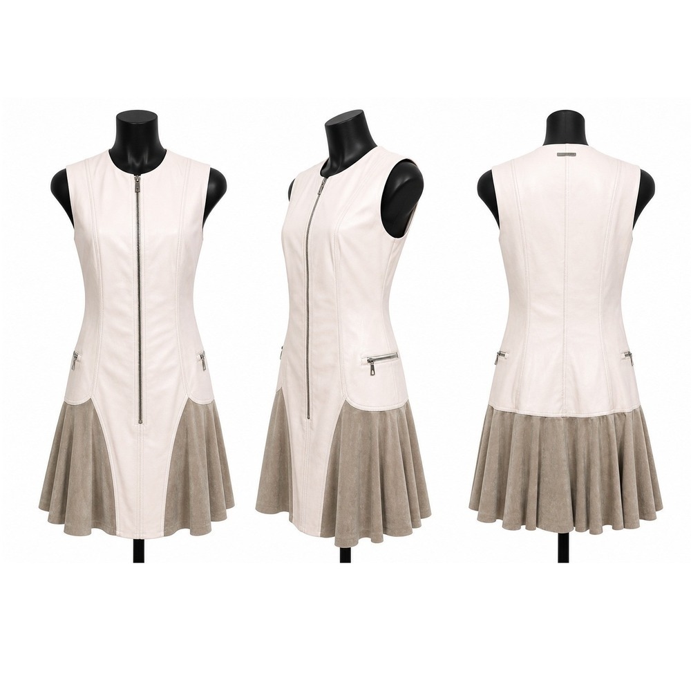 Armani Exchange A/X Cream Faux Leather Suede Zip Front Mini Dress 3DYA09 YNYJZ 6 - Picture 5 of 7